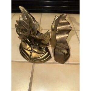 Vintage Bookends Maple Leaf Metal Brass Bronze Finish Heavy